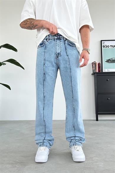 Dokulu Buz Mavi Çımalı Crtz Nakış Detay Baggy Pantolon