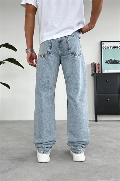 Dokulu Buz Mavi Minimal Yırtık Detay Baggy Pantolon