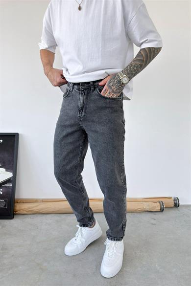Dokulu Gri Basic Boyfriend Pantolon
