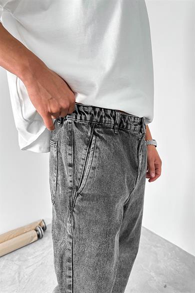 Dokulu Gri Bel Lastik Detay Regular Pantolon