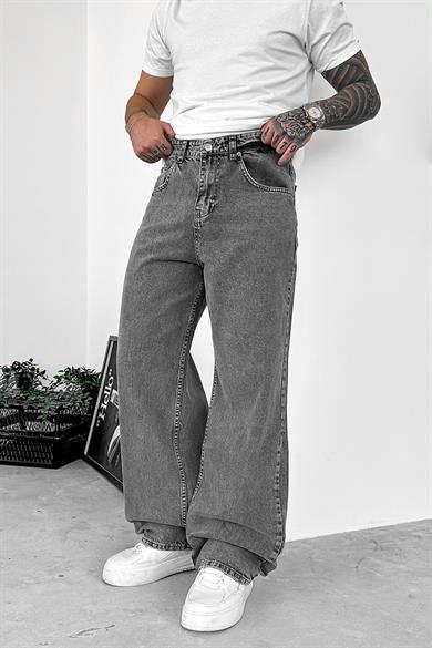 Dokulu Gri Soft Degrade Basic Ekstra Bol Pantolon