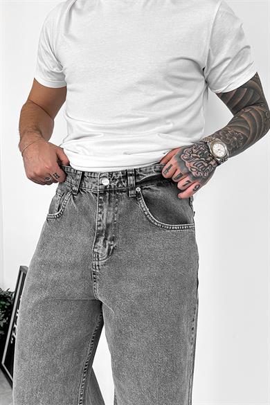 Dokulu Gri Soft Degrade Basic Ekstra Bol Pantolon