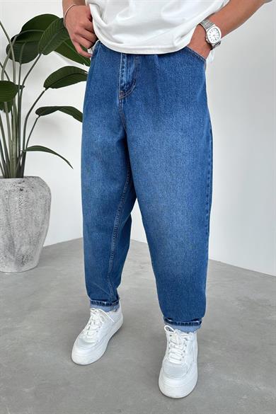 Dokulu Mavi Balon Fit Pantolon
