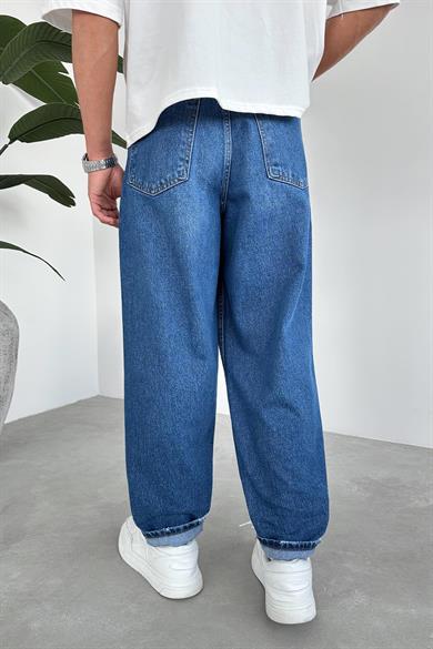 Dokulu Mavi Balon Fit Pantolon