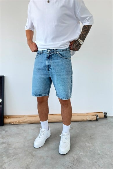 Dokulu Mavi Basic Baggy Kot Şort