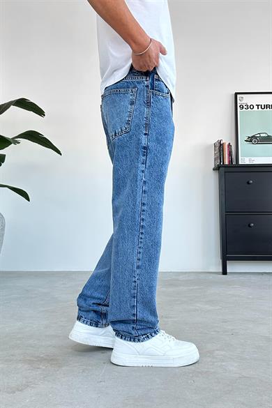 Dokulu Mavi Basic Baggy Pantolon