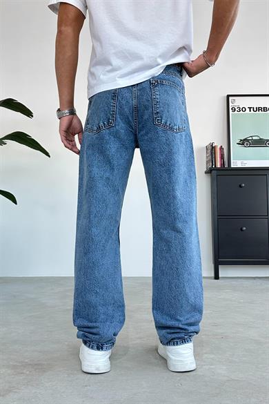 Dokulu Mavi Basic Baggy Pantolon