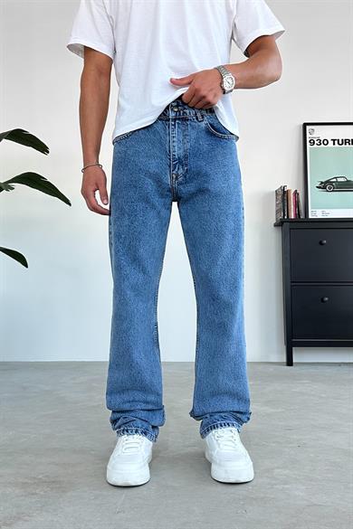 Dokulu Mavi Basic Baggy Pantolon