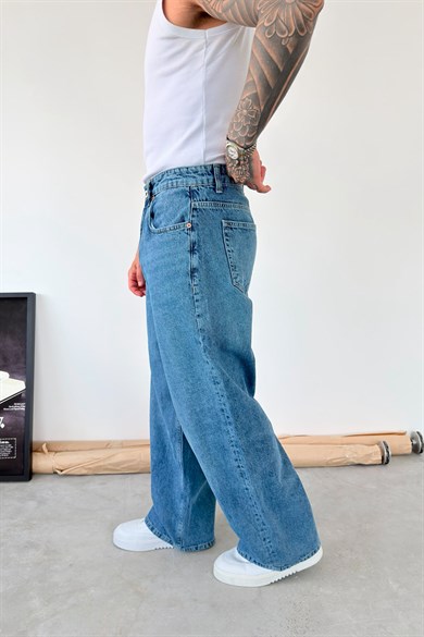 Dokulu Mavi Soft Degrade Süper Baggy Fit Pantolon