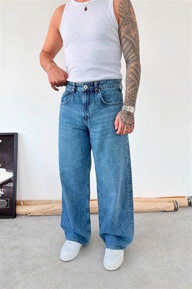 Dokulu Mavi Soft Degrade Süper Baggy Fit Pantolon