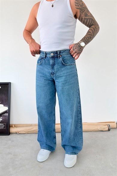 Dokulu Mavi Soft Degrade Süper Baggy Fit Pantolon