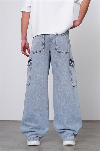 Dokulu Mavi Tasarım Kargo Beli Lastikli Paçası Ayarlanabilir Z3 GD Baggy Pantolon