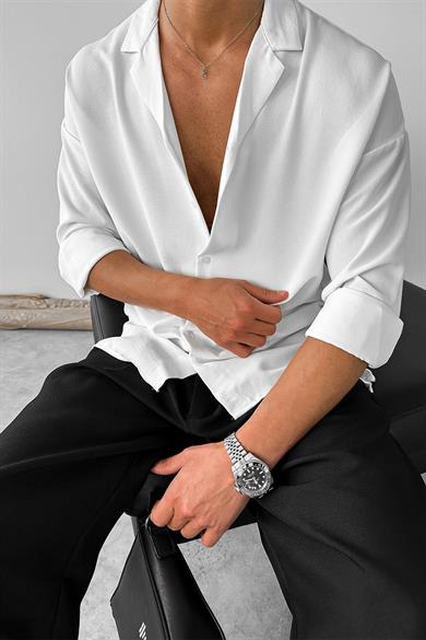 Ekru Basic Dokulu Relaxed Gömlek