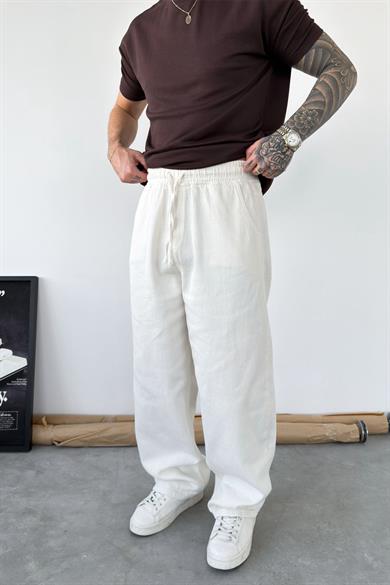 Ekru Basic Gabardin Baggy Pantolon