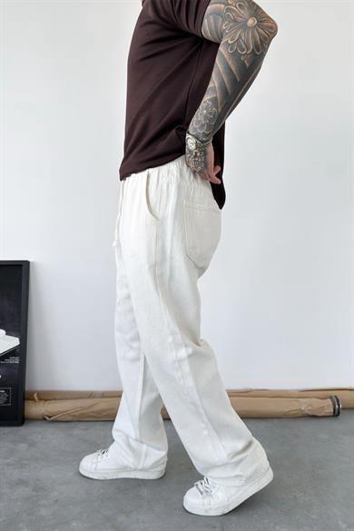 Ekru Basic Gabardin Baggy Pantolon