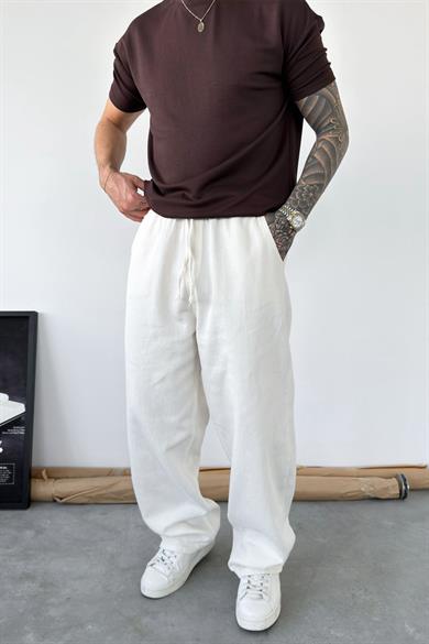 Ekru Basic Gabardin Baggy Pantolon