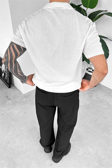 Ekru Basic Polo Yaka Triko Relaxed Tişört