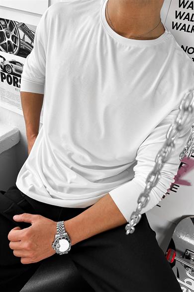 Ekru Basic Soft Likralı Relax Fit Uzun Kollu Tişört