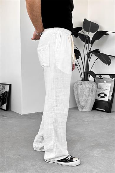 Ekru Beach Walk Muslin Kumaş Baggy Pantolon
