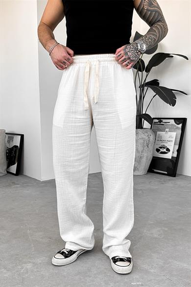 Ekru Beach Walk Muslin Kumaş Baggy Pantolon