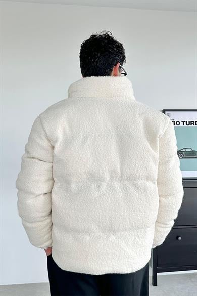Ekru Büyük Cepli Teddy Şişme Mont