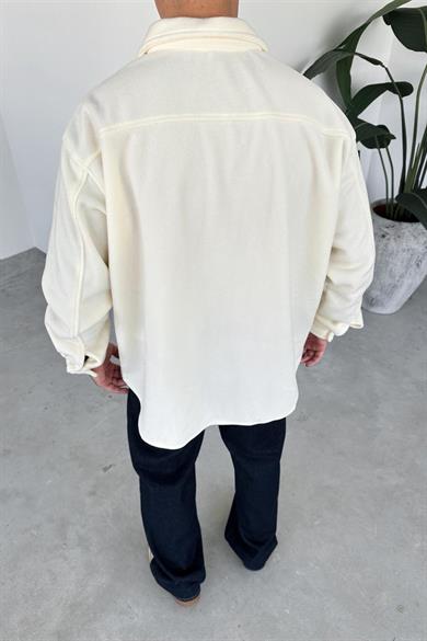 Ekru G Nakışlı Oversize Polar Gömlek