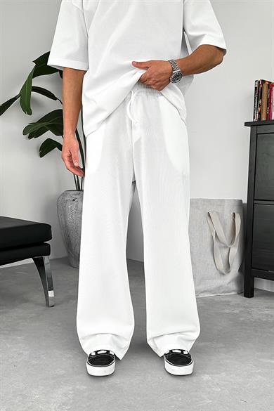 Ekru İnce Fitilli Baggy Pantolon