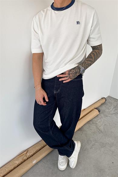 Ekru Old Money 90s İnce Fitilli Oversize Tişört