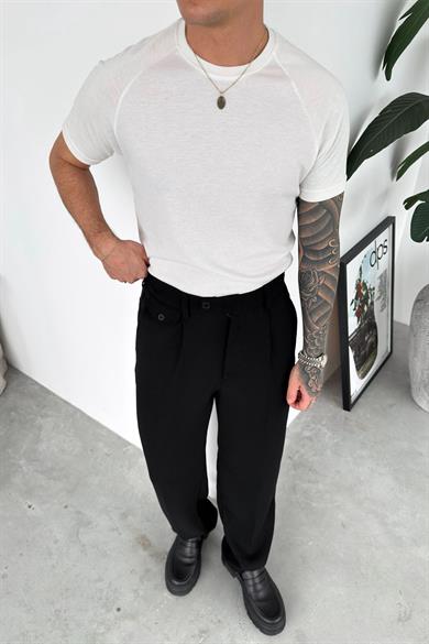 Ekru Parça Dokulu Triko Tişört