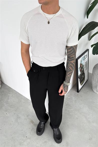 Ekru Parça Dokulu Triko Tişört