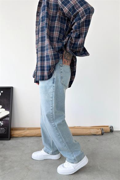 Eskitme Buz Mavi Basic Baggy Fit Pantolon