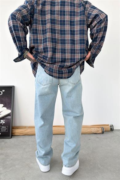 Eskitme Buz Mavi Basic Baggy Fit Pantolon