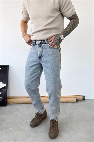 Eskitme Buz Mavi Basic Boyfriend Pantolon