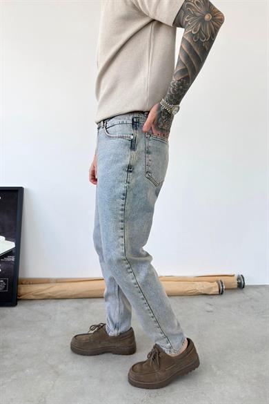 Eskitme Buz Mavi Basic Boyfriend Pantolon