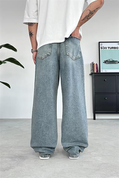Eskitme Buz Mavi Basic Old School Baggy Pantolon