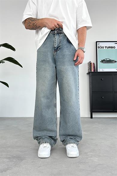 Eskitme Buz Mavi Basic Old School Baggy Pantolon