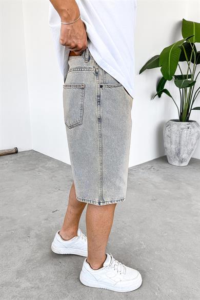 Eskitme Buz Mavi Basic Premium Baggy Kot Şort