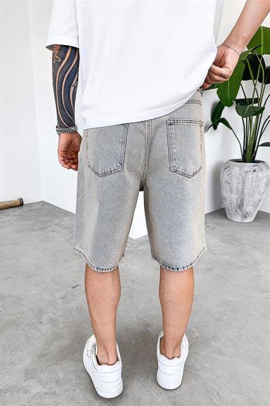 Eskitme Buz Mavi Basic Premium Baggy Kot Şort