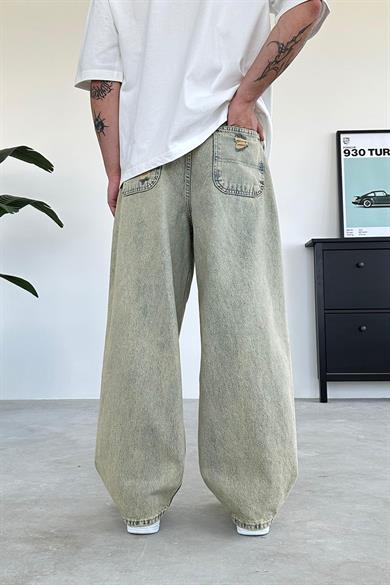 Eskitme Buz Mavi Dizi Yırtık Ekstra Bol Baggy Pantolon