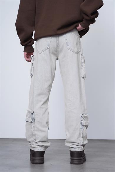 Eskitme Buz Mavi Eskitme Buz Mavi Çok Cepli Kargo 07F GD Baggy Pantolon