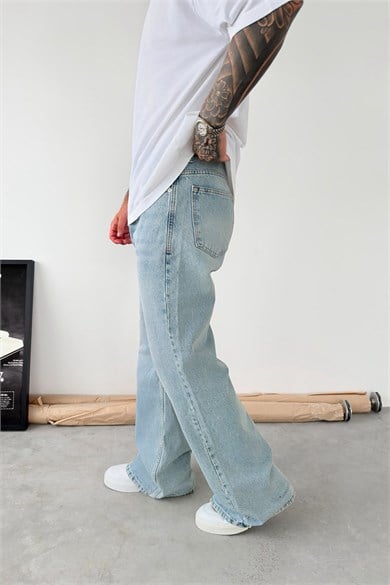 Eskitme Buz Mavi Flare Kesim İspanyol Paça Pantolon