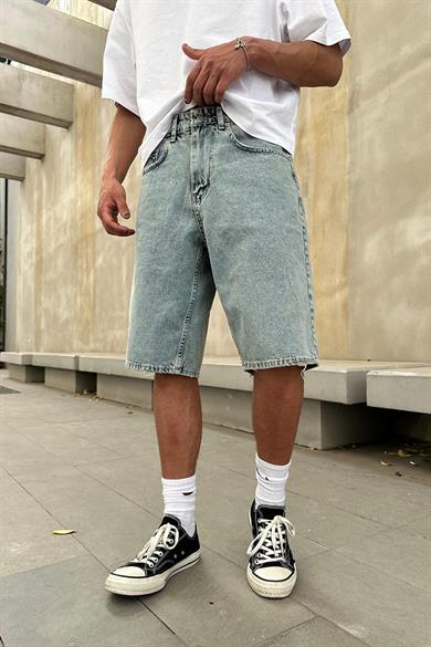 Eskitme Buz Mavi GO Baggy Kot Şort