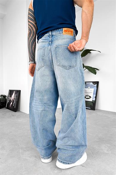 Eskitme Buz Mavi Patch Detay Ekstra Bol Baggy Pantolon