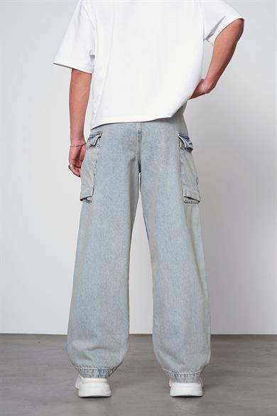 Eskitme Buz Mavi Siyah Kargo Cepli Z7 GD Baggy Pantolon