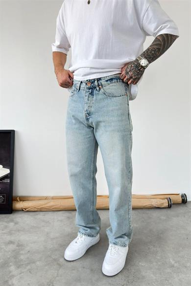 Eskitme Buz Mavi Soft Degrade Baggy Pantolon