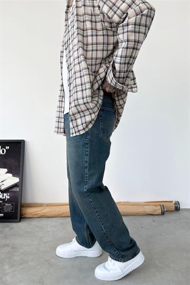 Eskitme Mavi Basic Baggy Fit Pantolon