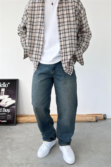 Eskitme Mavi Basic Baggy Fit Pantolon