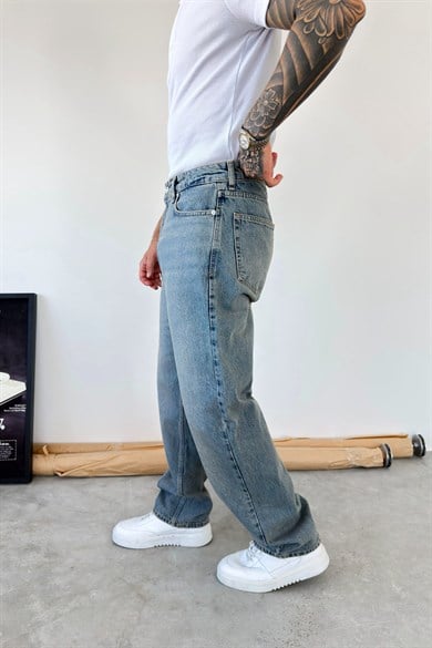 Eskitme Mavi Basic Baggy Fit Pantolon