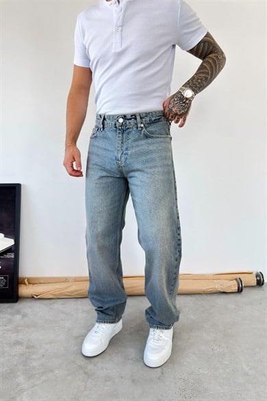 Eskitme Mavi Basic Baggy Fit Pantolon