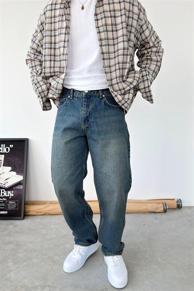 Eskitme Mavi Basic Baggy Fit Pantolon